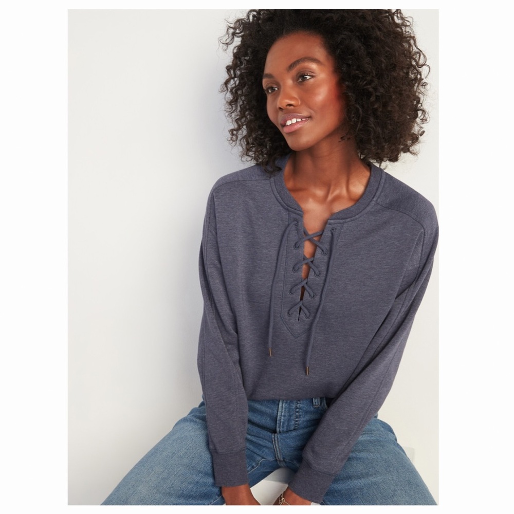Women's Lace-Up Blue Gray Top